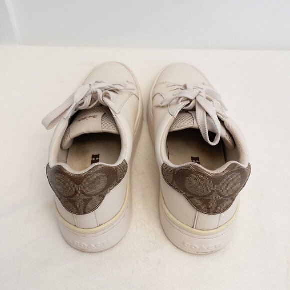 Coach White Leather Sneakers Size 7.5B Signature Logo Heel Low-Top Shoes - Picture 3 of 5